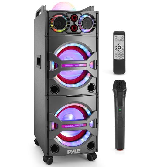 Pyle - PSUFM1043BT , Sound and Recording , PA Loudspeakers - Cabinet Speakers , Bluetooth PA Loudspeaker Karaoke Entertainment System, Active Powered Speaker, Flashing DJ Party Lights, MP3/USB/SD, FM Radio, Wireless Mic