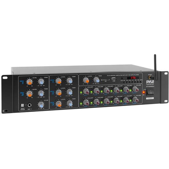 Pyle - PT12050CH.5 , Sound and Recording , Amplifiers - Receivers , 12-Ch. Audio Karaoke Bluetooth Amplifier - Stage & Studio Sound Mixer Receiver System with Microphone Talk-Over, MP3/USB/SD/AUX, Rack Mount (6000 Watt)