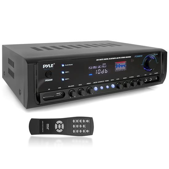 Pyle - PT390BTU , Sound and Recording , Amplifiers - Receivers , Digital Home Theater Bluetooth Stereo Receiver, Aux (3.5mm) Input, MP3/USB/SD/AM/FM Radio, (2) Mic Inputs (300 Watt)