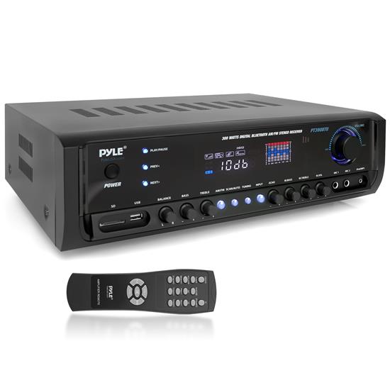 Pyle - pt390btu , Sound and Recording , Amplifiers - Receivers , Digital Home Theater Bluetooth Stereo Receiver, Aux (3.5mm) Input, MP3/USB/SD/AM/FM Radio, (2) Mic Inputs (300 Watt)