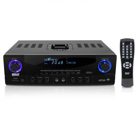 Pyle - PT4601AIU , Sound and Recording , Amplifiers - Receivers , Home Theater Receiver System - Hybrid Stereo Pre-Amplifier with AM/FM Radio, USB/SD Reader, 30-Pin iPod Dock (500 Watt)