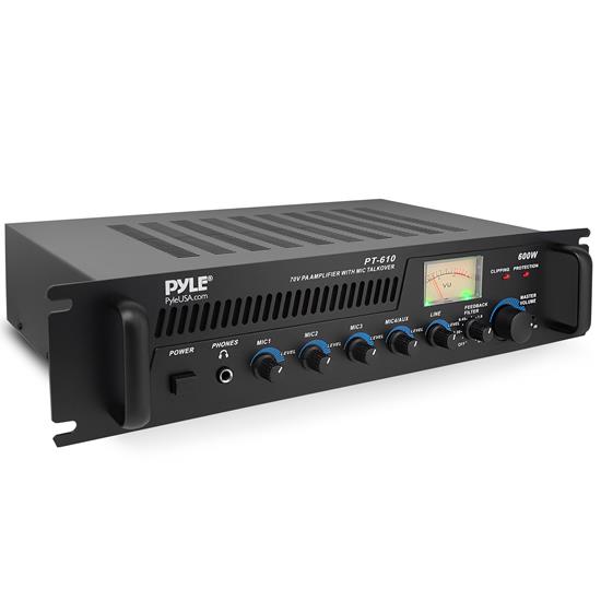 Pyle - PT610.5 , Sound and Recording , Amplifiers - Receivers , 19'' Rack Mount 600 Watt Power Amplifier/Mixer w/ 70V Output & Mic Talkover