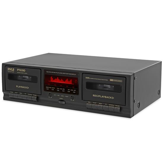 Pyle - PT639D.6 , Sound and Recording , Digital Tuners - Speaker Selectors , Dual Cassette Deck Stereo - CrO2 Tape Selector, Media Player, Music Recording Device with RCA Cables
