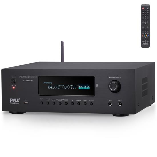 Pyle - PT696BT , Sound and Recording , Amplifiers - Receivers , BT Streaming Home Theater Receiver - 5.2-Ch Surround Sound Stereo System with 4K Ultra HD Support, HDMI/MP3/USB/AM/FM Radio (1000 Watt MAX)