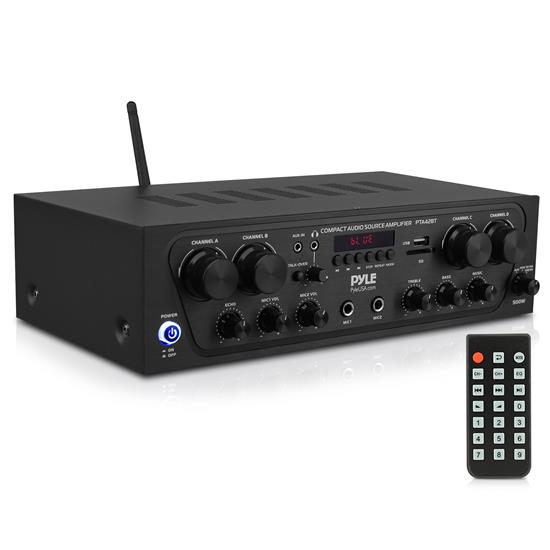Pyle - pta42bt , Sound and Recording , Amplifiers - Receivers , Compact Bluetooth Home Audio Amplifier, 4-Ch. Audio Source Stereo Receiver System with FM Radio, MP3/USB/SD/AUX Playback (500 Watt)
