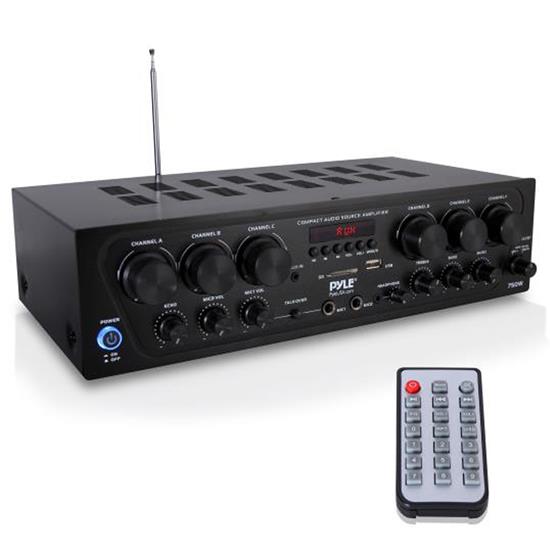 Pyle - PTA62BT , Sound and Recording , Amplifiers - Receivers , Wireless BT Streaming Home Audio Amplifier - 6-Ch. Audio Source Stereo Receiver System with FM Radio, MP3/USB/SD/AUX Playback (750 Watt)