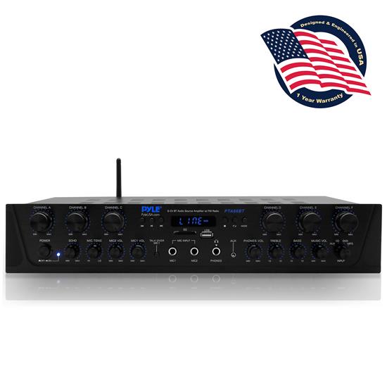 Pyle - PTA66BT , Sound and Recording , Amplifiers - Receivers , Bluetooth Audio Power Amplifier - 6-Ch Desktop Stereo Receiver System with FM Radio, MP3/USB/SD/AUX Playback (600 Watt)