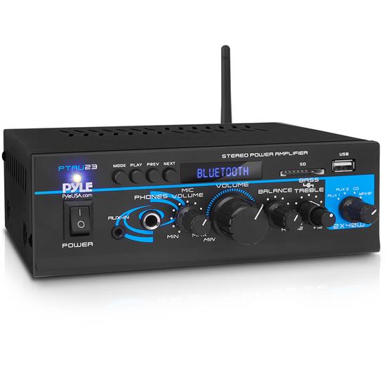 Pyle - ptau23 , Sound and Recording , Amplifiers - Receivers , Mini Stereo Power Amplifier - 2 x 40 Watt with USB, SD, FM, Bluetooth, AUX, CD & Mic Inputs