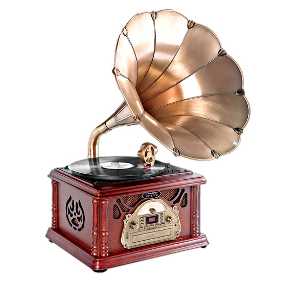 Pyle - PTCDCS3UIP , Musical Instruments , Turntables - Phonographs , Sound and Recording , Turntables - Phonographs , Retro Vintage Classic Style Turntable Phonograph Record Player with Horn and USB/MP3 Recording