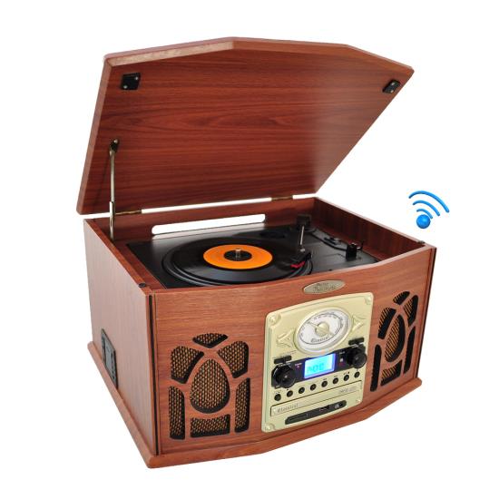 Pyle - PTCDS7UBTBW , Musical Instruments , Turntables - Phonographs , Sound and Recording , Turntables - Phonographs , Vintage Classic-Style Bluetooth Turntable Record Player with Vinyl-to-MP3 Recording Ability, CD Player, AM/FM Radio