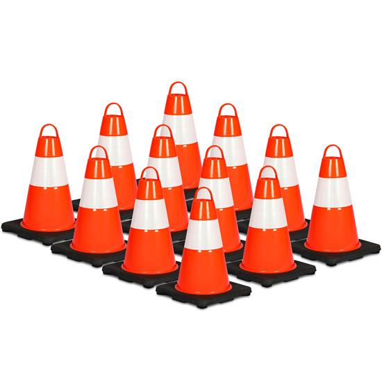 Pyle - PTCN12X12 , On the Road , Safety Barriers , 12" PVC Cone - 12 Pieces High Visibility Structurally Stable for Traffic, Parking, and Construction Safety (Orange)