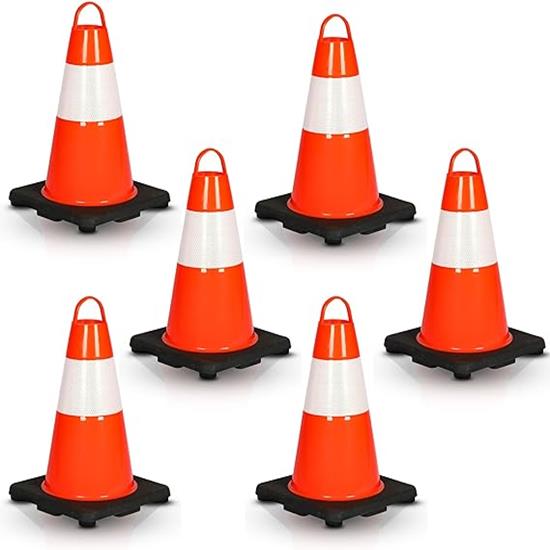 Pyle - PTCN12X6 , On the Road , Safety Barriers , 12" PVC Cone - 6 Pieces High Visibility Structurally Stable for Traffic, Parking, and Construction Safety (Orange)