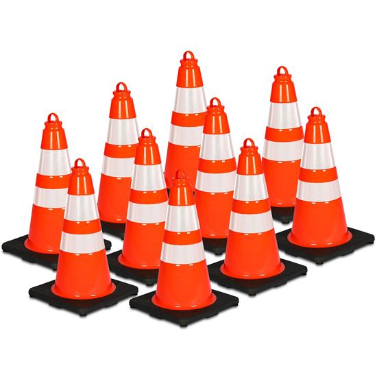 Pyle - PTCN18X10 , On the Road , Safety Barriers , 18" PVC Cone - 10 Pieces High Visibility Structurally Stable for Traffic, Parking, and Construction Safety (Orange)
