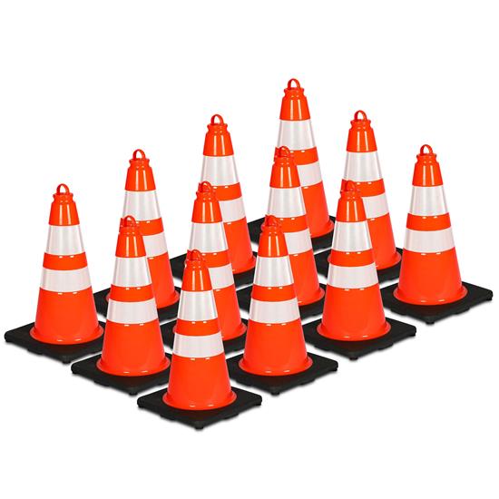 Pyle - PTCN18X12 , On the Road , Safety Barriers , 18" PVC Cone - 12 Pieces High Visibility Structurally Stable for Traffic, Parking, and Construction Safety (Orange)