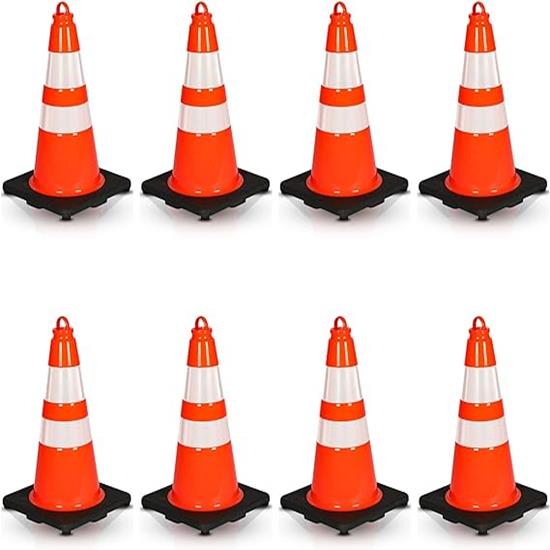 Pyle - PTCN18X8 , On the Road , Safety Barriers , 18" PVC Cone - 8 Pieces High Visibility Structurally Stable for Traffic, Parking, and Construction Safety (Orange)