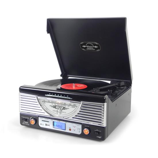 Pyle - PTR8UB , Musical Instruments , Turntables - Phonographs , Sound and Recording , Turntables - Phonographs , Retro Vintage Classic Style Turntable Vinyl Record Player with USB/MP3 Computer Recording (Black)