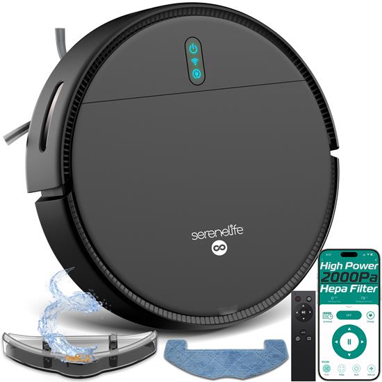 Pyle - PUCRCVAC100BK , Home and Office , Robot Vacuum Cleaners , Smart Vacuum Cleaner - Automatic Robot Cleaning Vacuum with App Control, 700Pa Suction, and 3 Cleaning Modes, Ideal for Hard Floor, Pet Hair, Low-Pile Carpet (Black)