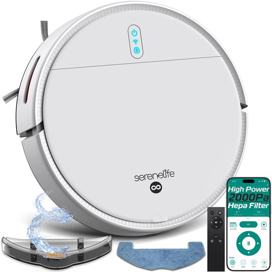 Pyle - PUCRCVAC100WT , Home and Office , Robot Vacuum Cleaners , Smart Vacuum Cleaner - Automatic Robot Cleaning Vacuum with App Control, 700Pa Suction, and 3 Cleaning Modes, Ideal for Hard Floor, Pet Hair, Low-Pile Carpet (White)