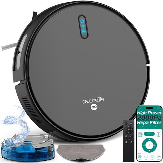 Pyle - PUCRVACX200BK , Home and Office , Robot Vacuum Cleaners , Smart Vacuum Cleaner - Automatic Robot Cleaning Vacuum with 2-in1 Water Tank, App Control, Fan Motor 2000Pa, and 4 Cleaning Modes, Ideal for Hard Floor, Pet Hair, Low-Pile Carpet (White)