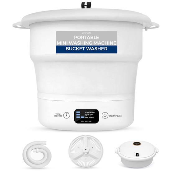Pyle - PUCWM44.5 , Home and Office , Vacuums - Steam Cleaners , Portable Mini Washing Machine Bucket Washer for Clothes Laundry, Lightweight and Easy to Bring for Camping, RV, Travel, Small Space,s Folding (White)