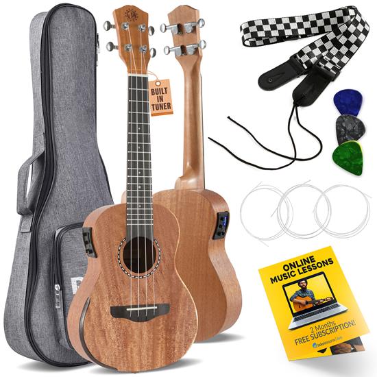 Pyle - PUKTEA22 , Musical Instruments , Acoustic-Electric Ukulele - Solid Top Mahogany Ukulele with Full Starter Package