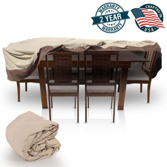 Pyle - PVCTBLCH42 , Marine and Waterproof , Protective Storage Covers , On the Road , Protective Storage Covers , Armor Shield Patio Table & Chair Set Cover Fits Rectangular/Oval Table & 6 Standard Chairs Upto 108''L x 58''W x 23''H