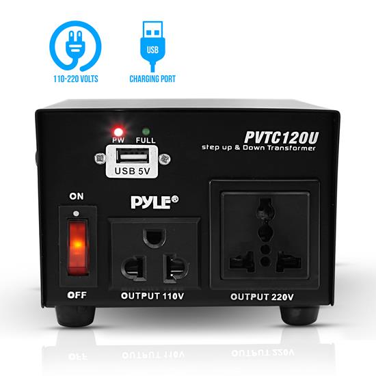 Pyle - PVTC120U , Home and Office , Power Supply - Power Converters , On the Road , Power Supply - Power Converters , Step Up and Down 100 Watt Voltage Converter Transformer with USB Charging Port - AC 110/220 Volts