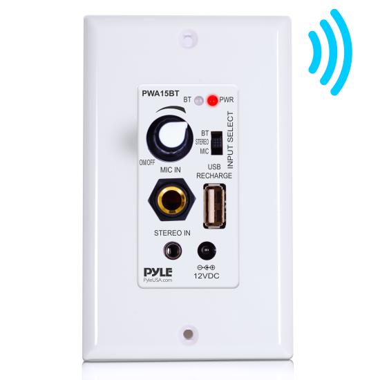 Pyle - PWA15BT , Home and Office , Wall Plates - In-Wall Control , Bluetooth In-Wall Receiver - Wall Plate Audio Control Amplifier, USB, Microphone & Aux Inputs