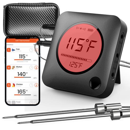 Pyle - PWIRBBQ299 , Kitchen & Cooking , BBQ & Grilling , Smart Bluetooth BBQ Grill Thermometer - Digital Display, Wireless Remote Alert iOS Android Phone