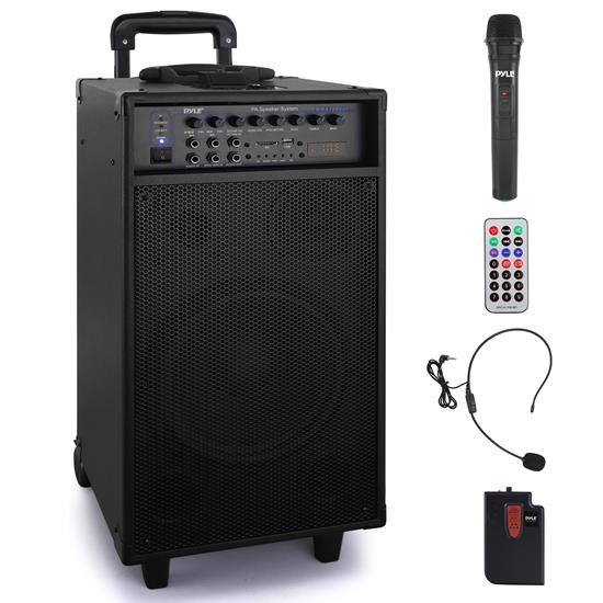 Pyle - PWMA1090UI , Sound and Recording , PA Loudspeakers - Cabinet Speakers , Wireless & Portable PA Speaker System Kit with Built-in Rechargeable Battery, FM Radio (Wireless Handheld Mic, Headset Lavalier Mic, Remote Control) 800 Watt