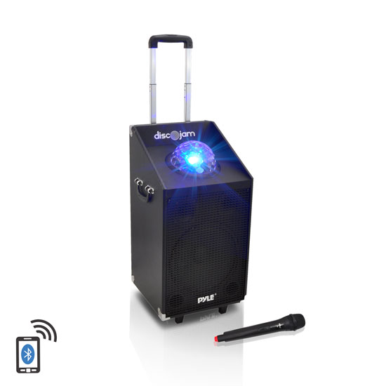 Pyle - PWMA1594UFM , Sound and Recording , PA Loudspeakers - Cabinet Speakers , 600 Watt Bluetooth Battery Powered Portable PA Speaker System w/ USB/SD Readers, FM Radio, AUX Input, Wireless Microphone and Flashing Lights