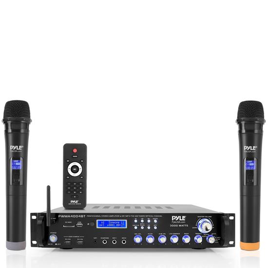 Pyle - CA-PWMA4004BT , Sound and Recording , Amplifiers - Receivers , Bluetooth Hybrid Amplifier Receiver - Pro Audio Multi-Channel Stereo Pre-Amplifier System with (2) UHF Wireless Microphones & Digital Optical/Coax, MP3/USB/SD Readers, FM/AM Radio, Rack Mount (3000 Watt)