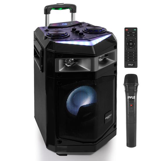 Pyle - PWMKRDJ84BT , Sound and Recording , PA Loudspeakers - Cabinet Speakers , Bluetooth PA Loudspeaker & Microphone System - Portable Stereo Karaoke DJ Mixing Speaker with Flashing Part Lights, Included Wireless Mic, MP3/USB/Micro SD, FM Radio (500 Watt)