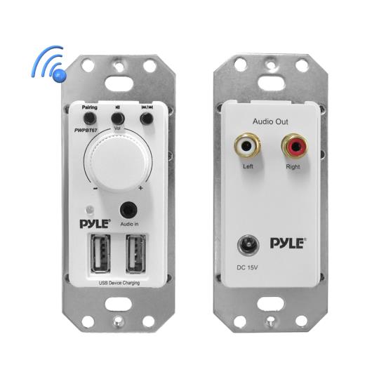 Pyle - PWPBT67 , Misc , Wall Mount Bluetooth Audio Receiver - Home Audio Wall Plate Sound Control with Dual USB Charge Ports (Single Electrical Gang Box Style)