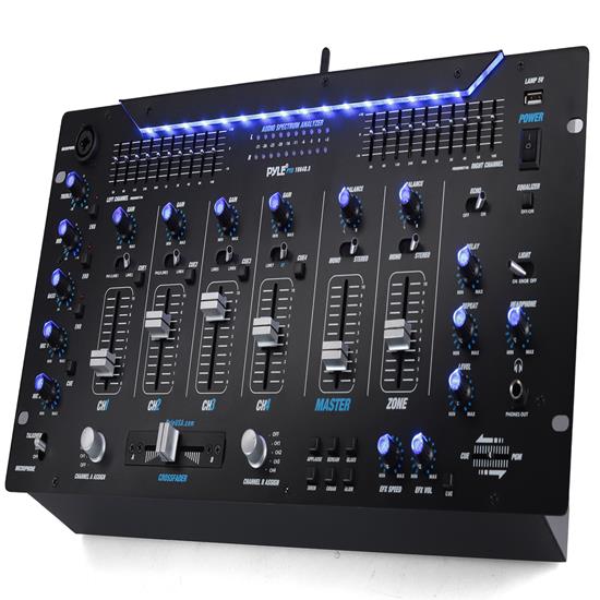 Pyle - PYD1964B.6 , Sound and Recording , Mixers - DJ Controllers , Bluetooth 6-Channel DJ Mixer 19'' 5U Rack Mount System Digital LED Illuminated Controls