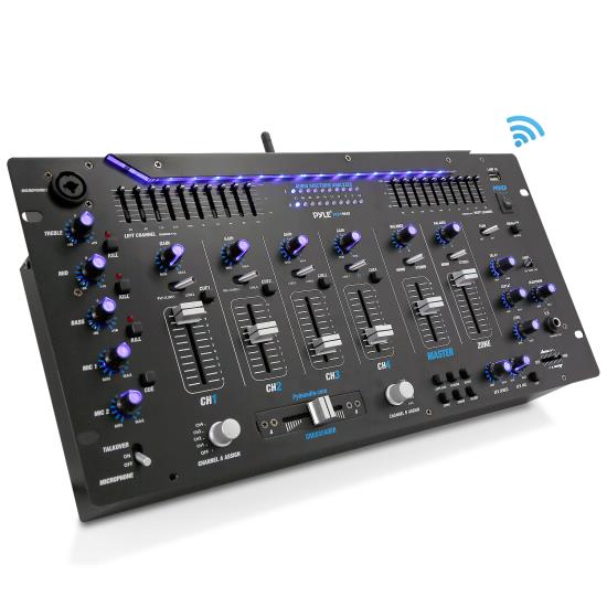 Pyle - pyd1964b , Sound and Recording , Mixers - DJ Controllers , Bluetooth 6-Channel DJ Mixer 19'' 5U Rack Mount System Digital LED Illuminated Controls