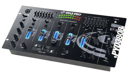 Pyle - PYD3808 , Sound and Recording , Mixers - DJ Controllers , 19'' Rack Mount 4 Channel Professional Mixer with Digital Sampler