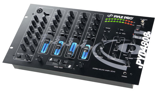 Pyle - UPYD4808 , Sound and Recording , Mixers - DJ Controllers , 19'' Rack Mount 4 Channel Professional Mixer with 3-Band EQ Controls and Echo Effects