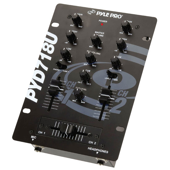 Pyle - PYD718U , Sound and Recording , Mixers - DJ Controllers , 6 1/2'' 2-Channel Professional Mixer with USB
