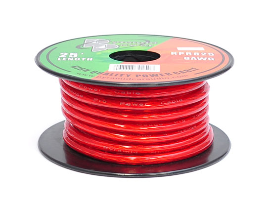 Pyle - RPR825 , Sound and Recording , Cables - Wires - Adapters , 8 Gauge Clear Red Power Wire 25 ft. OFC