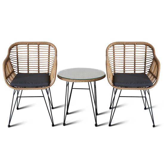 Pyle - SL3PCWRB54 , Sports and Outdoors , 3 Pcs. Patio Outdoor Rattan Furniture Set - Includes 2 Single Chairs and 1 Glass-top Coffee Table (Brown)