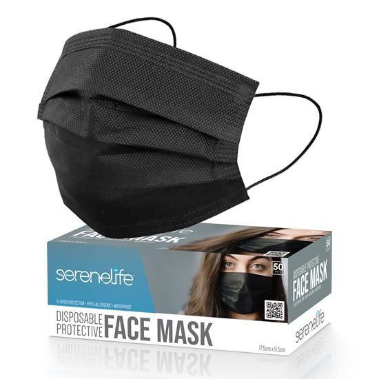 Pyle - SL3PLY50BK , Health and Fitness , protection Equipment , 50 Pcs. Disposable Face Masks - 3 Layer Protection Breathable Face Masks, For Dust Covering, Black (For Adults)