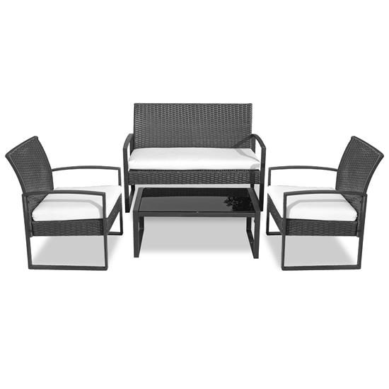 Pyle - SL4PCBK52 , Sports and Outdoors , 4 Pcs. Patio Outdoor Rattan Furniture Set - Includes 1 Double Chair & 2 Single Chairs, and 1 Glass-top Coffee Table (Black)