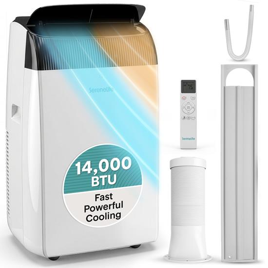 Pyle - SLACHT148 , Home and Office , Cooling Fans , SereneLife Portable Air Conditioner with Built-In Dehumidifier & Fan Modes – 14,000 BTU Cooling Capacity (ASHRAE) Compact Home Cooling Unit, Includes Window Installation Kit (Gray)