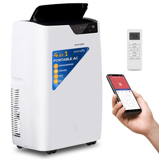 Pyle - SLACHT14W.5 , Home and Office , Cooling Fans , Single Duct Portable Air Conditioner and Heater - 14000 BTU Cooling Capacity (ASHRAE) Compact Home A/C Cooling and Heating Unit with Smart Wi-Fi control, Built-in Dehumidifier & Fan Modes, Includes Window Mount Kit (White)