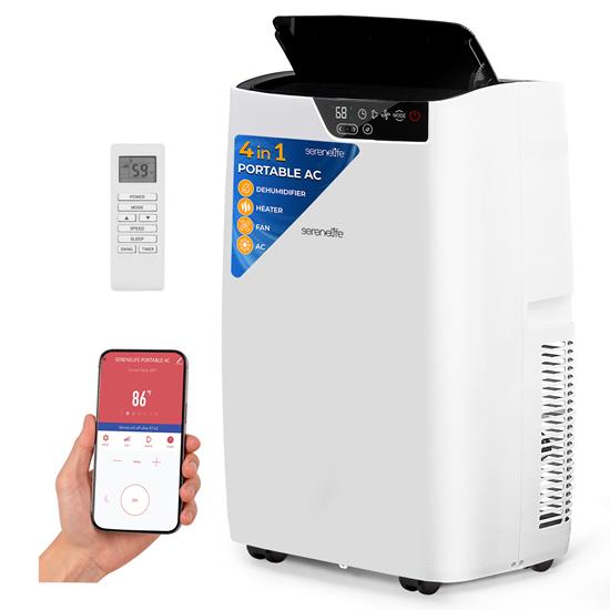 Pyle - SLACHT14W.5 , Home and Office , Cooling Fans , Single Duct Portable Air Conditioner and Heater - 14000 BTU Cooling Capacity (ASHRAE) Compact Home A/C Cooling and Heating Unit with Smart Wi-Fi control, Built-in Dehumidifier & Fan Modes, Includes Window Mount Kit (White)
