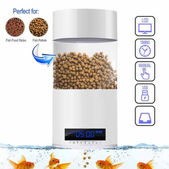 Pyle - SLAFF76 , Misc , Smart Digital Fish Feeder - Automatic Fish Tank Aquarium Fish Food Dispenser System