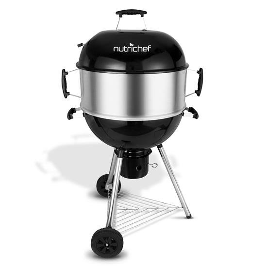 Pyle - SLAGP50 , Kitchen & Cooking , BBQ & Grilling , Portable Outdoor Charcoal BBQ Grill - Stainless Steel Charcoal Grill Offset Smoker with Cover, Apple Grill with Pizza Plate