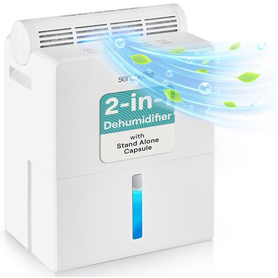 Pyle - SLARP800WT.6 , Home and Office , Therapeutic , SereneLife 2-in-1 Dehumidifier with Removable Dehumidifying Cylinder, Intelligent Humidity Control, Timer & Sleep Mode – Ideal for Medium to Large Rooms (White)