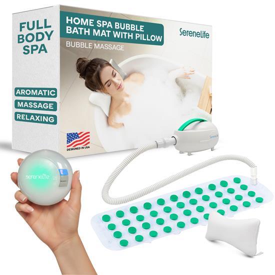 Pyle - SLBBMG100 , Health and Fitness , Freestanding Bathtub , Bubble Bath Mat Body Spa Massage with Heating Function | Bath Pillow | Water-proof Bath Light and Power / Bubble intensity 2-in-1 Remote Control  (Teal)